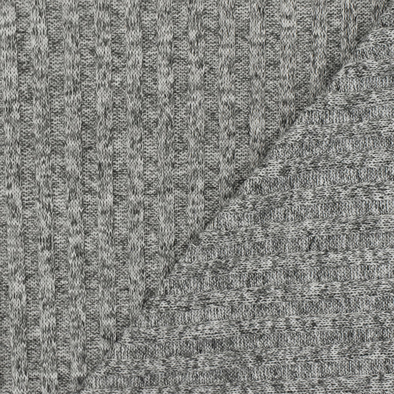 Winter Gray-White-Black Texture Stretch Poly 4x4 Rib Knit Fabric