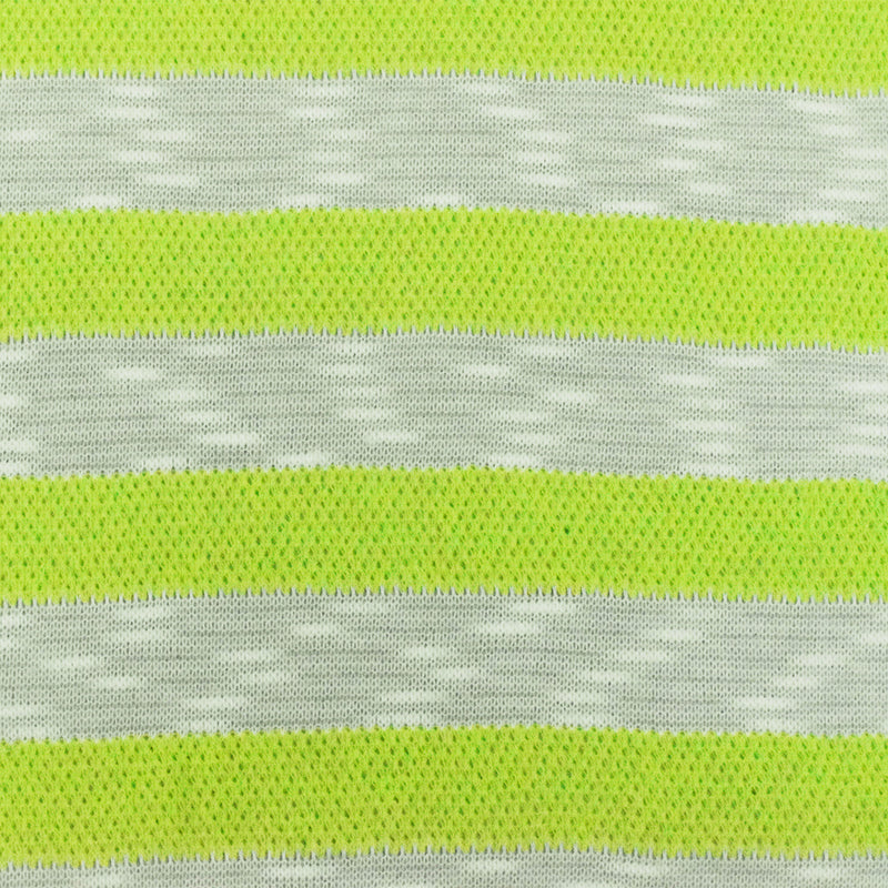 Lime Green-White Stripe Slub Poly Cotton Sweater Knit Fabric