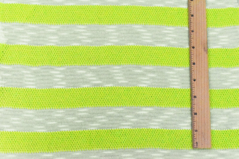 Lime Green-White Stripe Slub Poly Cotton Sweater Knit Fabric