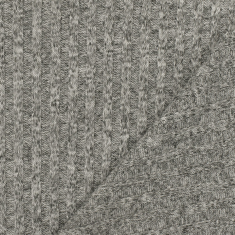 2 YD PC-Space Gray-Black-White Texture Stretch 4x4 Poly Rib Knit Fabric