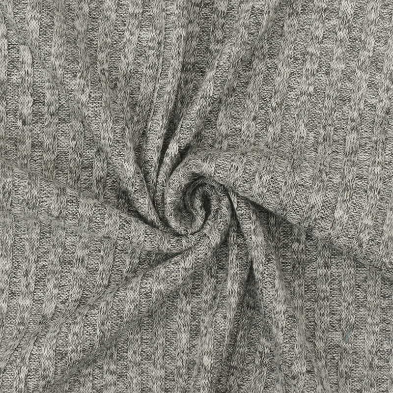 2 YD PC-Space Gray-Black-White Texture Stretch 4x4 Poly Rib Knit Fabric