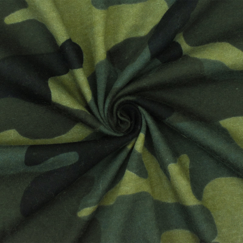 Army Green-Olive-Multi Camo Printed Cotton Jersey Knit Fabric