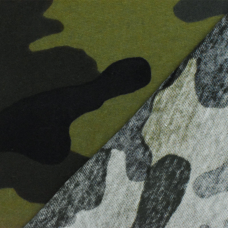 Army Green-Olive-Multi Camo Printed Cotton Jersey Knit Fabric