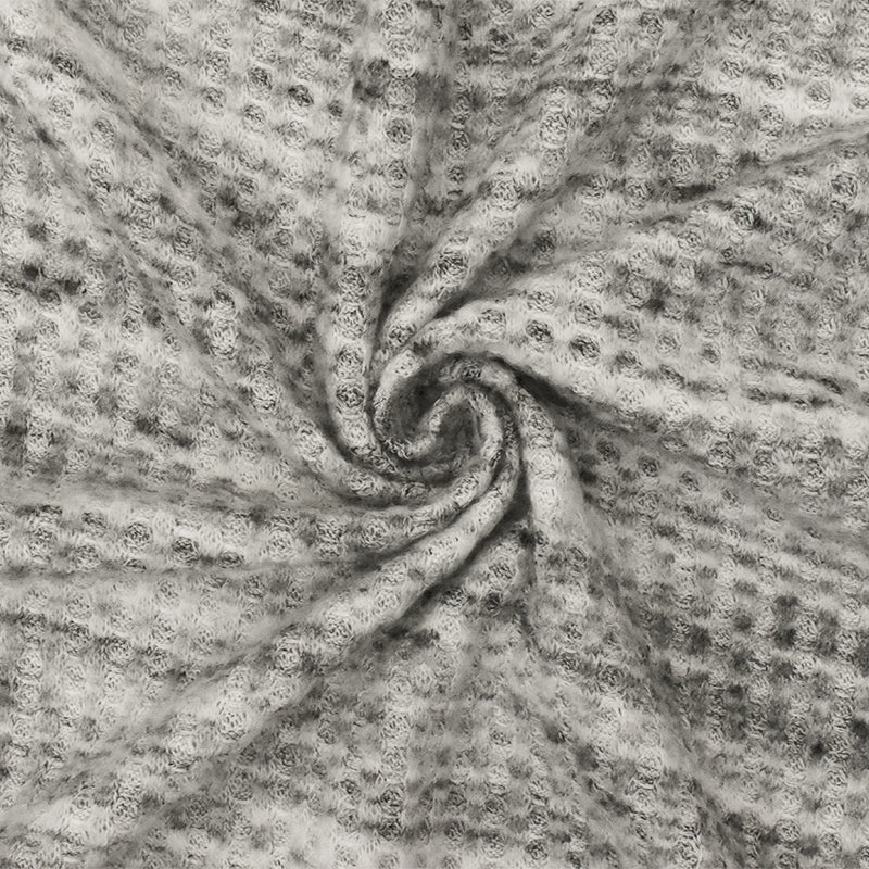 Ash Gray-White-Black Texture Stretch Brushed Thermal Knit Fabric