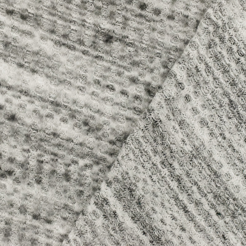 Ash Gray-White-Black Texture Stretch Brushed Thermal Knit Fabric