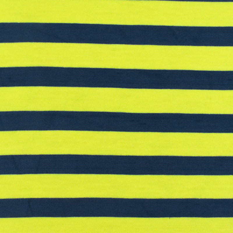 Lemon Yellow-Teal Stripe Stretch Jersey Knit Fabric