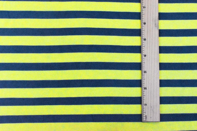 Lemon Yellow-Teal Stripe Stretch Jersey Knit Fabric
