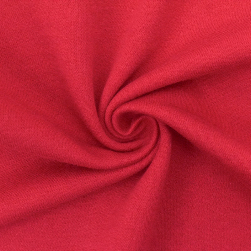 Red Solid Stretch Cotton Spandex Brushed Back Fleece Knit Fabric