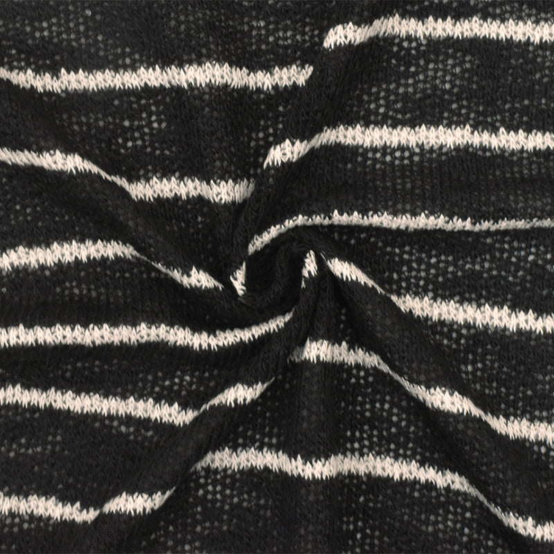 Soft Black-Taupe Striped Texture Stretch Jersey Knit Fabric