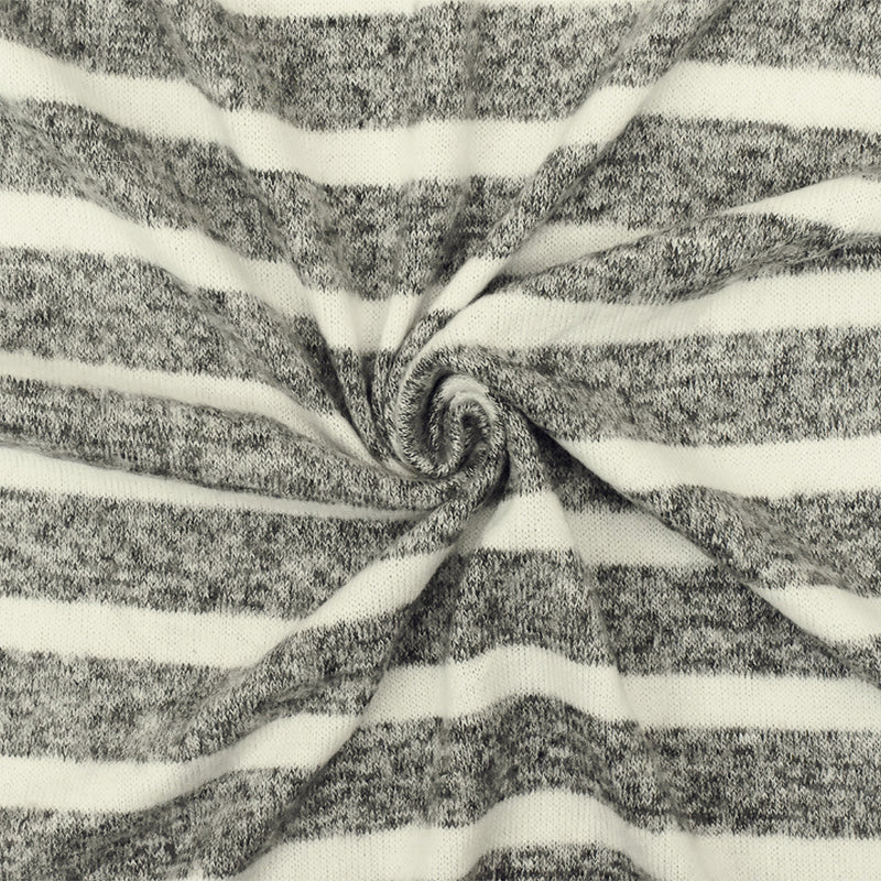 Off Black-Ivory Stripe Stretch Brushed Jersey Knit Fabric
