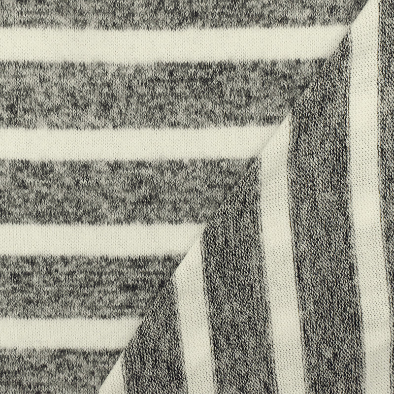 Off Black-Ivory Stripe Stretch Brushed Jersey Knit Fabric