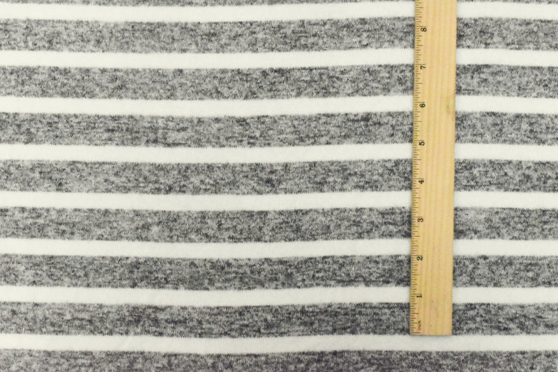 Off Black-Ivory Stripe Stretch Brushed Jersey Knit Fabric