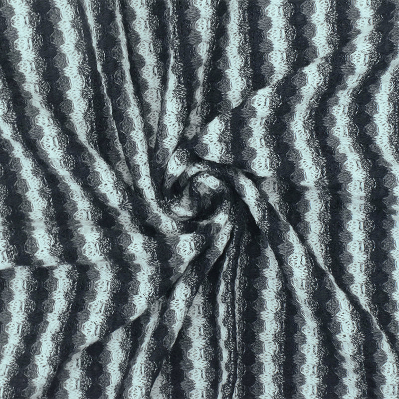 1 1/4 YD PC-Airy Blue-Black-Gray Striped Stretch Thermal Knit Fabric