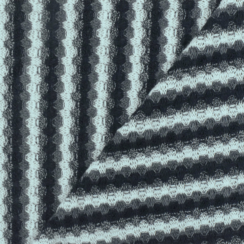 1 1/4 YD PC-Airy Blue-Black-Gray Striped Stretch Thermal Knit Fabric