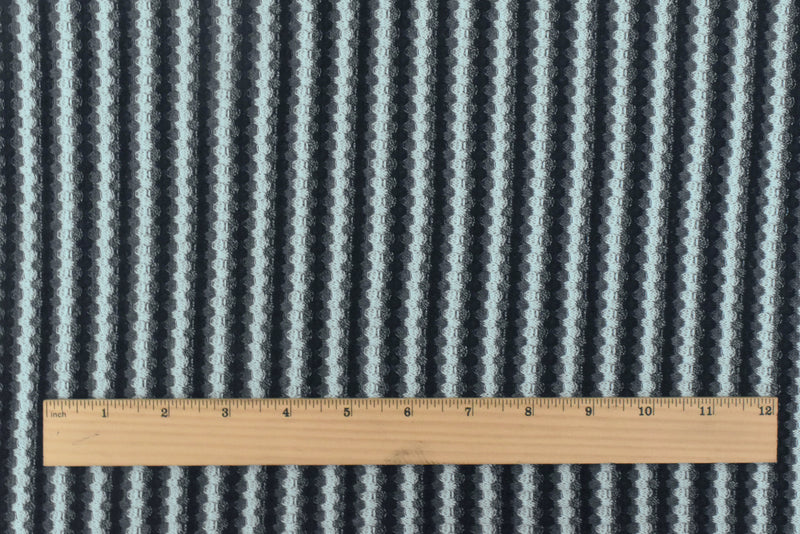 1 1/4 YD PC-Airy Blue-Black-Gray Striped Stretch Thermal Knit Fabric