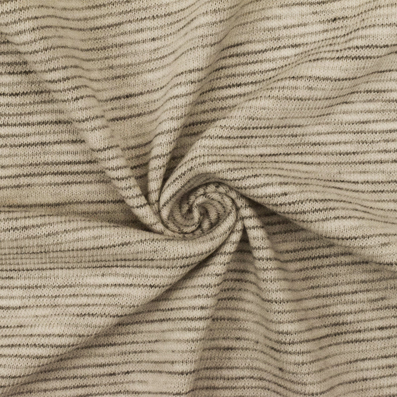 Light Beige-Gray-White Mini Stripe Poly-Cotton Jersey Knit Fabric