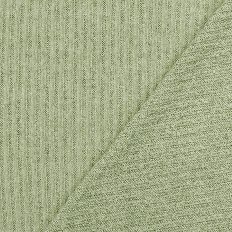 1 1/4 YD PC-Cloud Green-White Texture Stretch Brushed Rib Knit Fabric