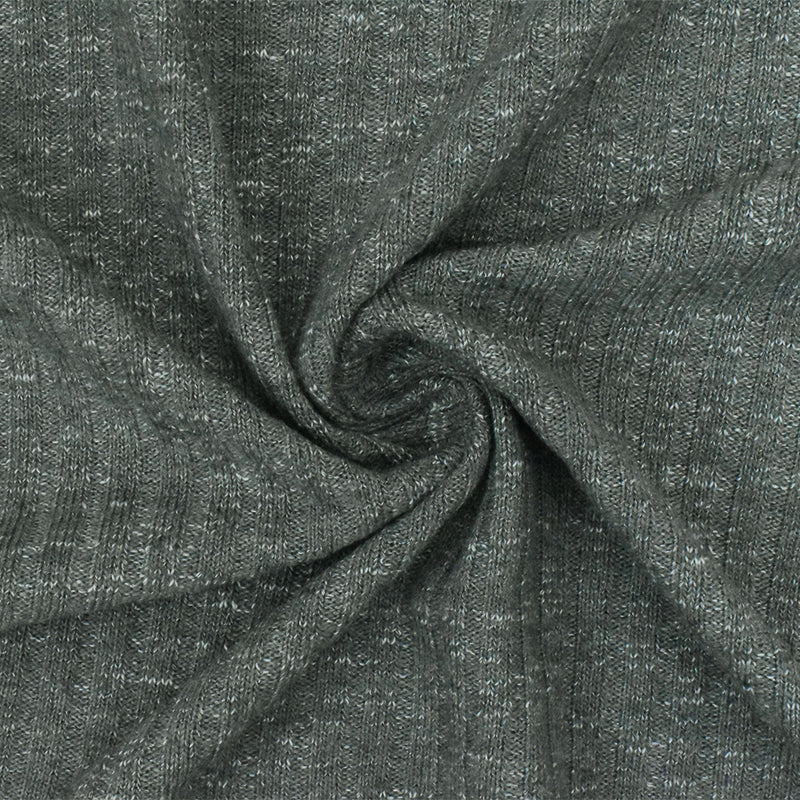 Charcoal Gray-White Texture Stretch 4x2 Rib Knit Fabric
