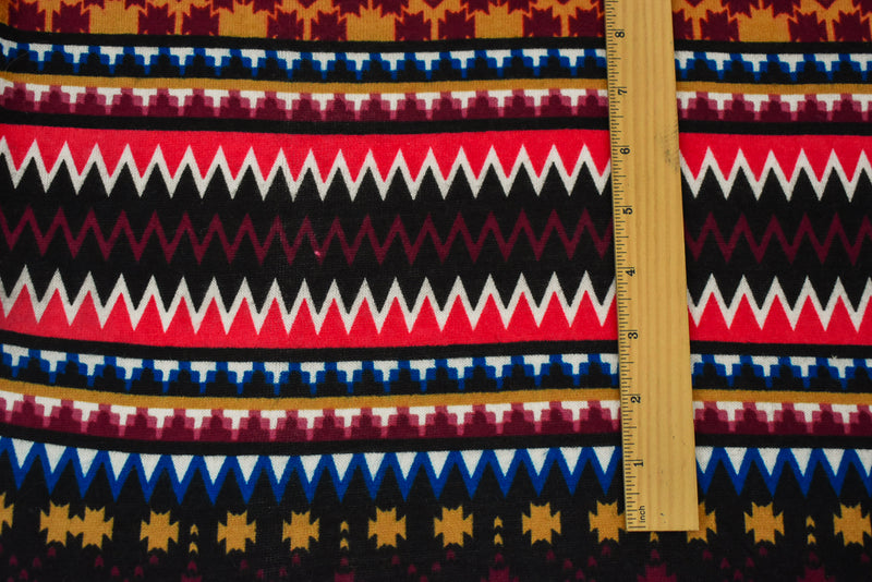 3 YD PC-Red-Brown-Multi Poly Stretch Spandex Aztec Printed Brushed Face Double Knit