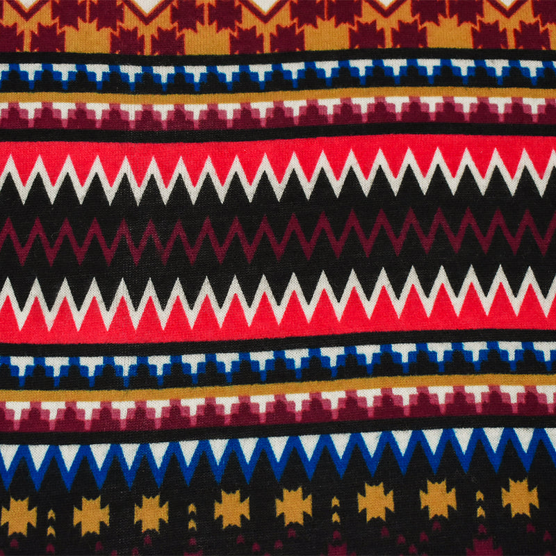 3 YD PC-Red-Brown-Multi Poly Stretch Spandex Aztec Printed Brushed Face Double Knit