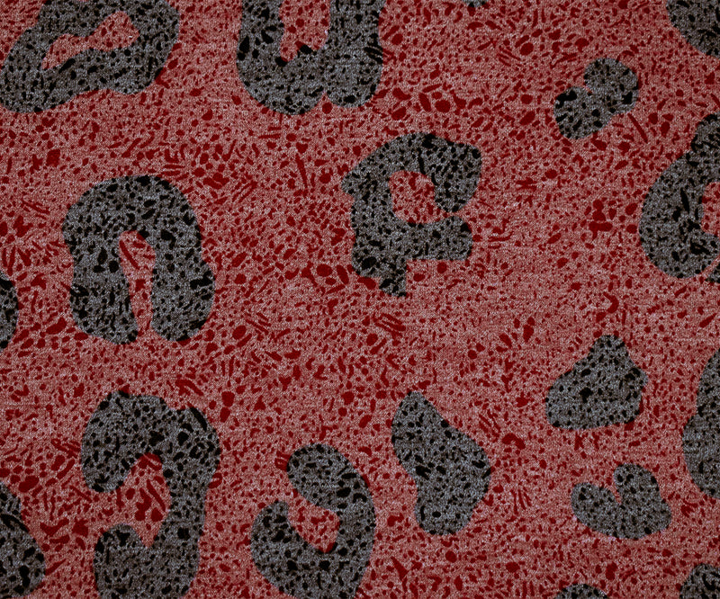 Red-Black-Multi Poly-Rayon Stretch Leopard Print Baby French Terry Knit