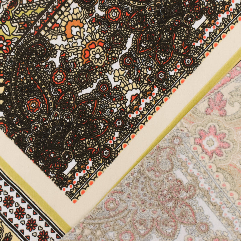 4 YD PC-Beige-Orange-Multi Bandana Printed Stretch Poly ITY Knit Fabric