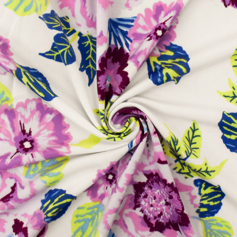 Flower Pink-White-Multi Floral Printed Swimwear Knit Fabric