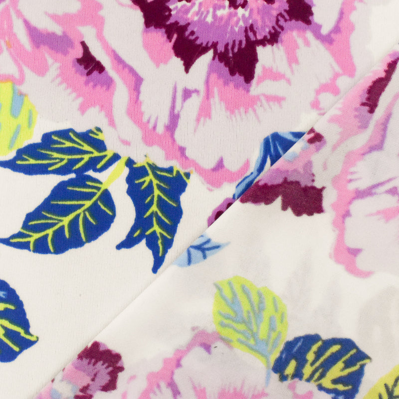 Flower Pink-White-Multi Floral Printed Swimwear Knit Fabric