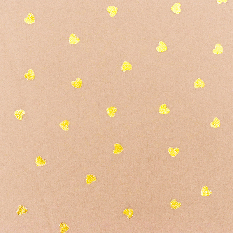 Soft Peach-Gold Heart Foil Printed Poly Chiffon Woven Fabric