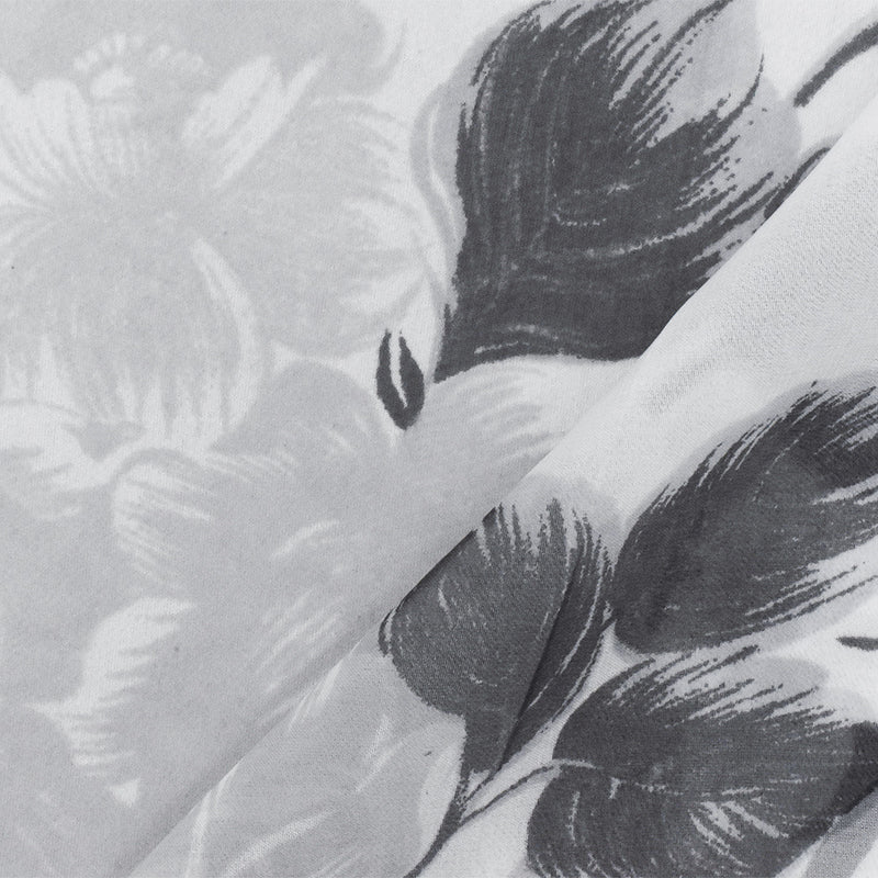 Ink Black-White Floral Printed Poly Chiffon Woven Fabric