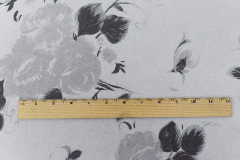 Ink Black-White Floral Printed Poly Chiffon Woven Fabric