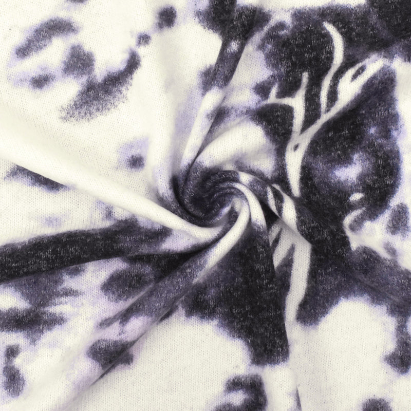 Purple-White-Multi Tie Dye Printed Stretch Rayon Brushed Jersey Knit Fabric