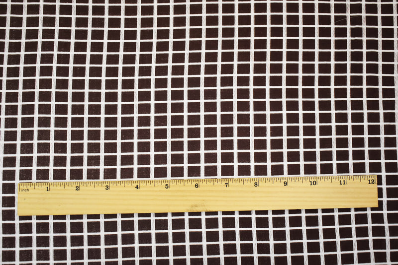 Brown-White Rayon Check Grid Printed Batiste Woven Fabric