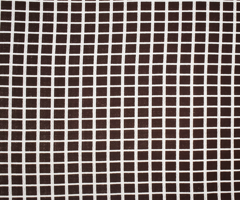 Brown-White Rayon Check Grid Printed Batiste Woven Fabric