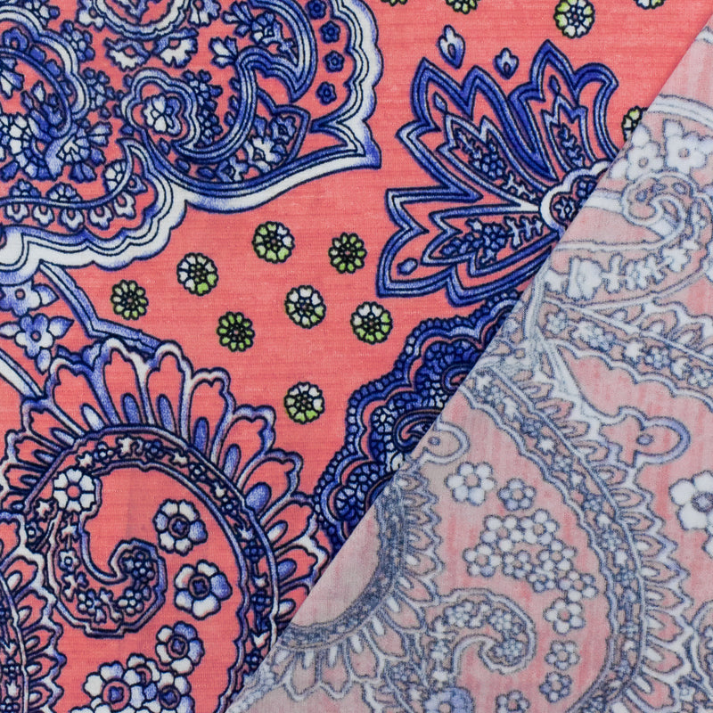 1 YD PC-Lady Pink-Blue-Multi Baroque Printed Stretch Poly ITY Jersey Knit Fabric