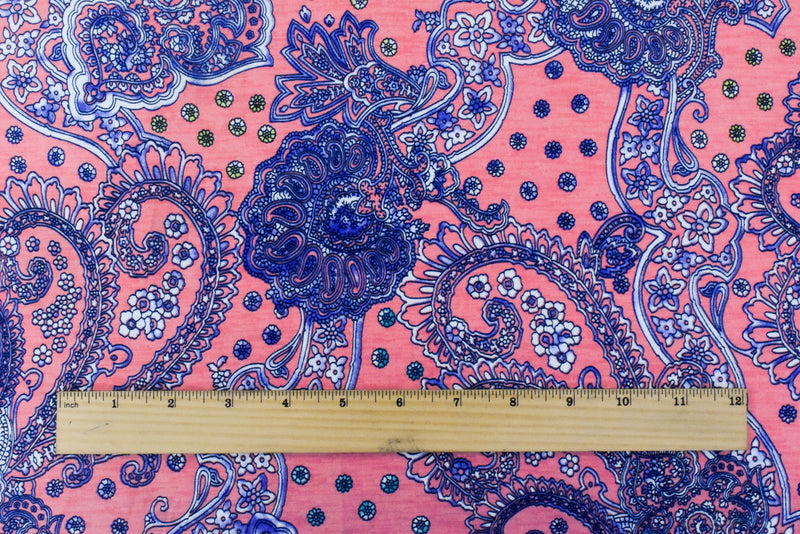 1 YD PC-Lady Pink-Blue-Multi Baroque Printed Stretch Poly ITY Jersey Knit Fabric