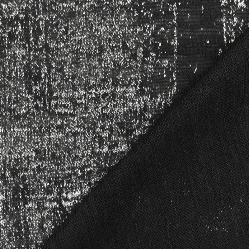 2 3/4 YD PC-Night Black-Silver Slub Foil Texture Printed Poly Jersey Knit Fabric
