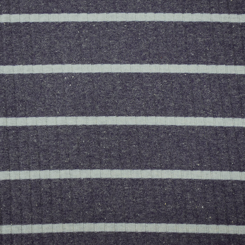 Dusty Blue-Gray Cotton-Poly Stretch Spandex Stripe Rib Knit Fabric