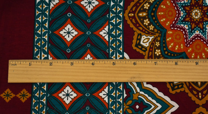 Red-Multi Poly Spandex Moroccan Border Print ITY Jersey Knit Fabric