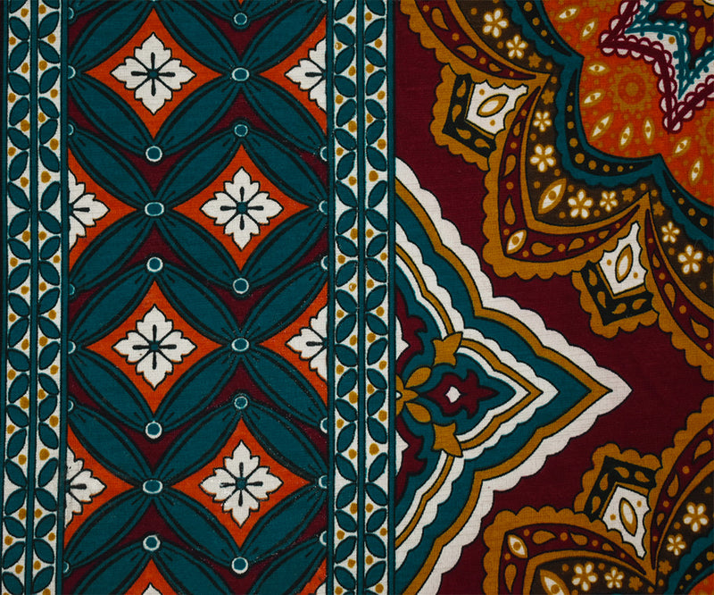 Red-Multi Poly Spandex Moroccan Border Print ITY Jersey Knit Fabric