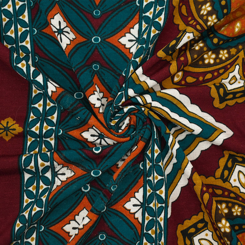 Red-Multi Poly Spandex Moroccan Border Print ITY Jersey Knit Fabric