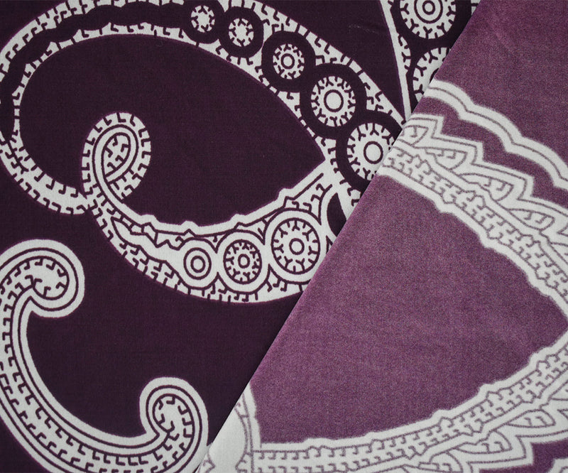 Purple-White Poly Stretch Spandex Baroque Printed Tricot Knit Fabric