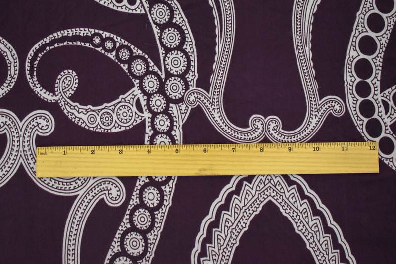 Purple-White Poly Stretch Spandex Baroque Printed Tricot Knit Fabric