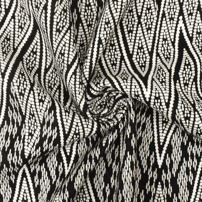 4 YD PC-Black-White Tribal Printed Rayon Challis Woven Fabric