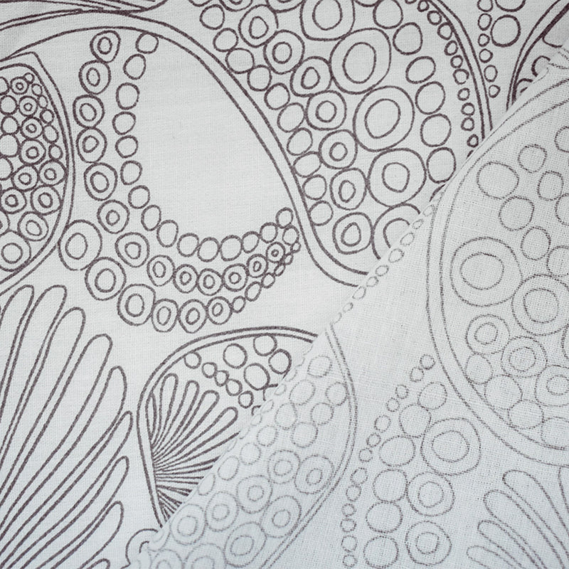Gray-White Cotton Abstract Fish Printed Gauze Woven Fabric