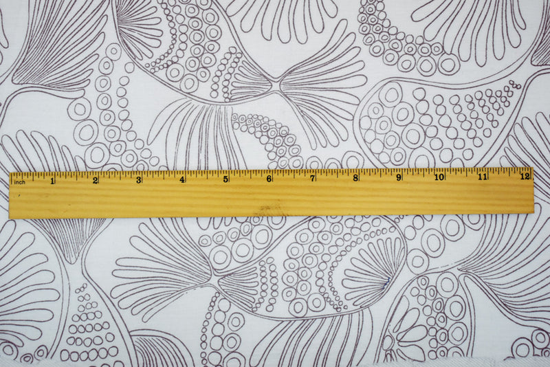 Gray-White Cotton Abstract Fish Printed Gauze Woven Fabric