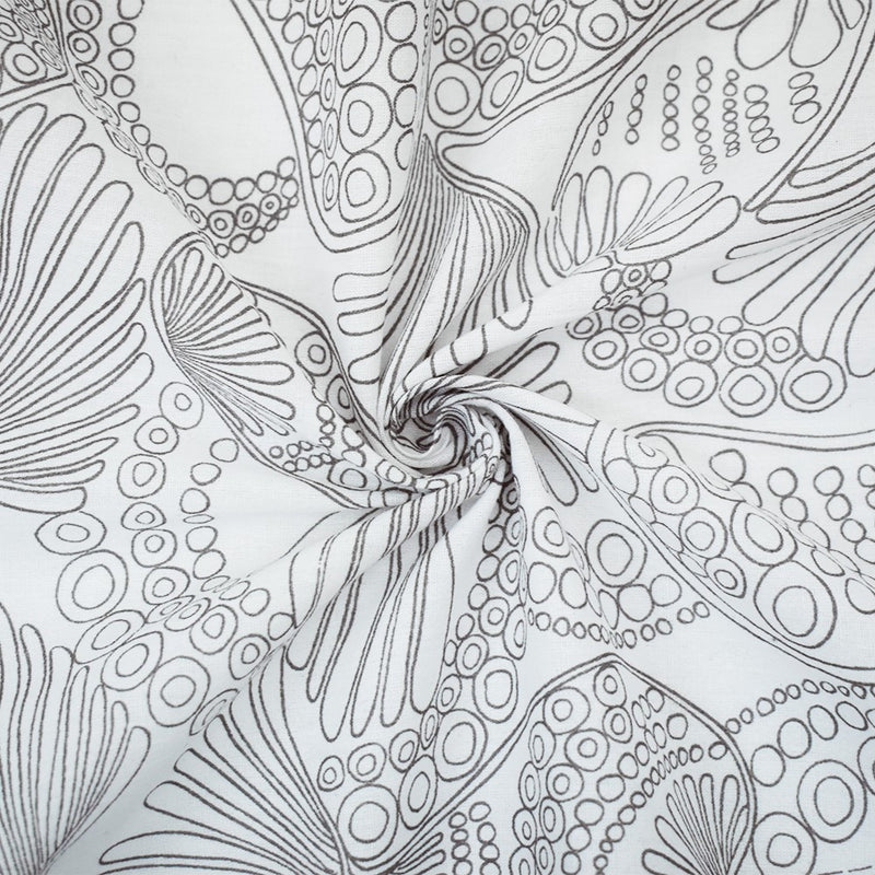 Gray-White Cotton Abstract Fish Printed Gauze Woven Fabric