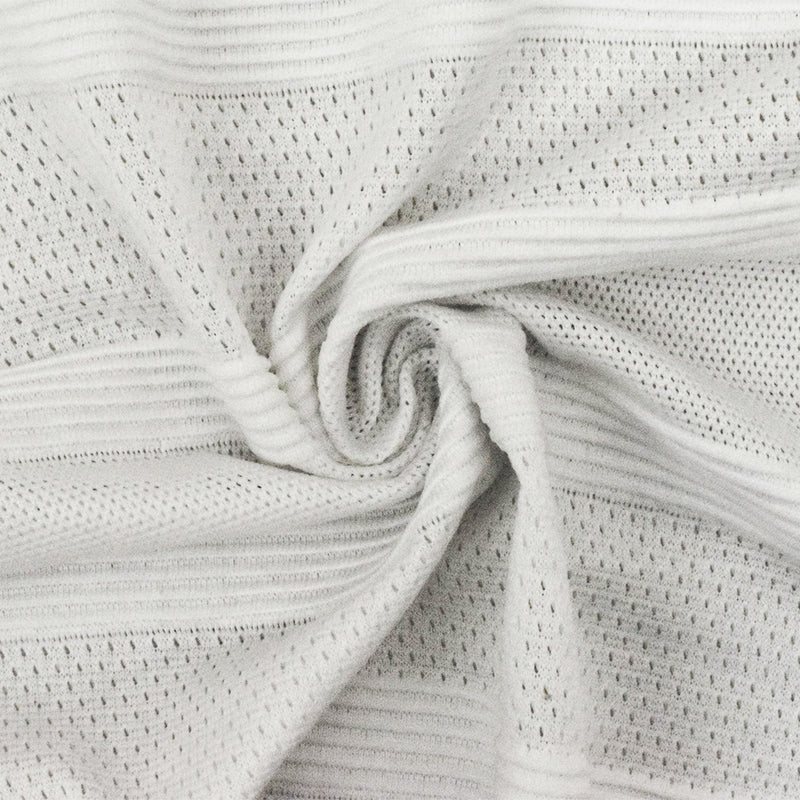 White Stripe Stretch Spandex Poly Athletic Mesh Knit Fabric