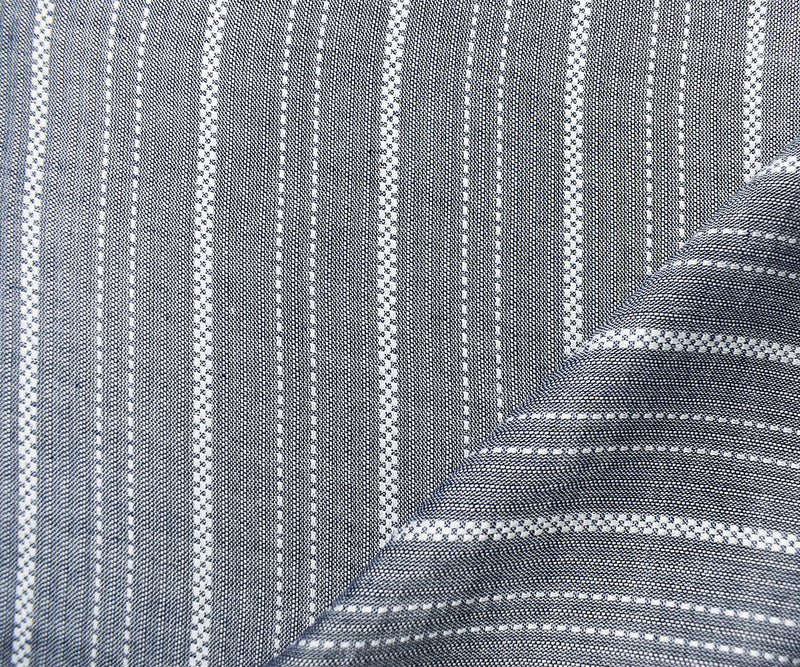 Navy-White Cotton-Rayon Famous Maker Striped Pattern Woven Shirting Fabric