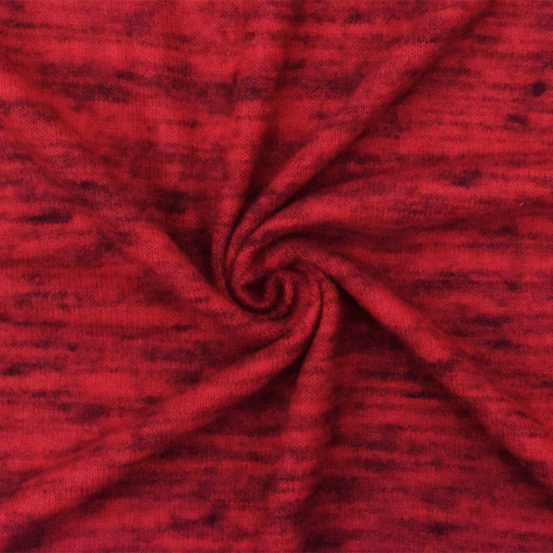 Red-Black Slub Stretch Rayon Blend Brushed Face Jersey Knit Fabric